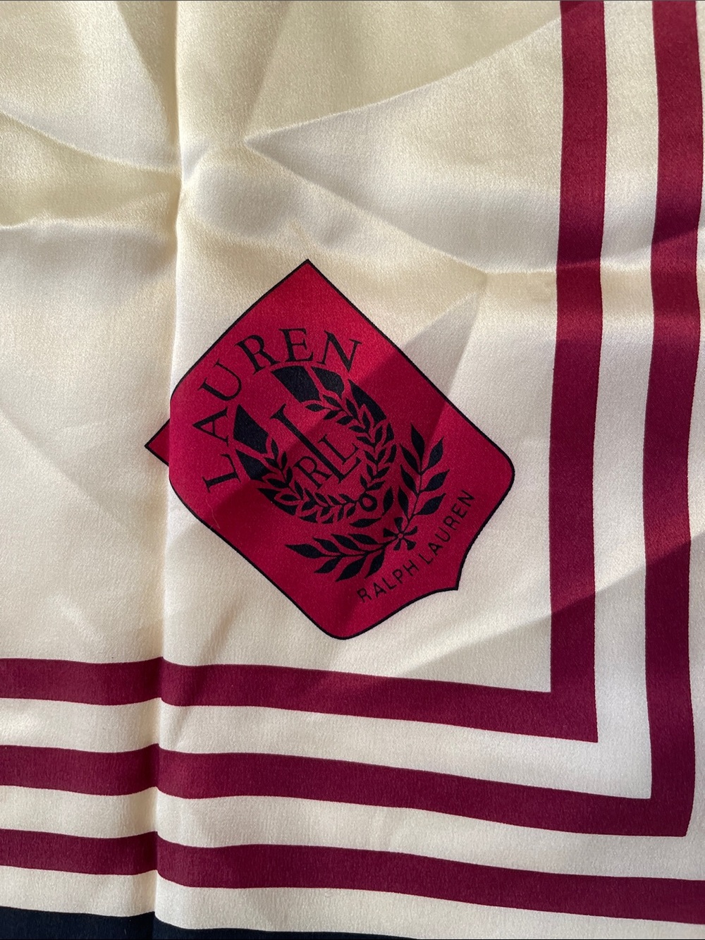 Silk-Look Square Scarf in Cream, Black & Burgundy - Picture 3 of 5